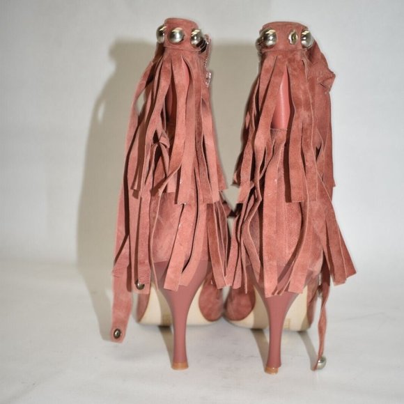 $250 Jeffrey Campbell Trotting Ankle Boot FRINGE SILVER STUD SUEDE ROSE 8 (ME34) - Picture 6 of 7
